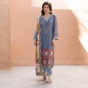 Elegant Blue Floral Women's Blouse